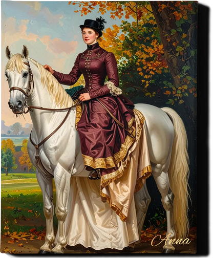 Custom Royal Human Portrait | Lady Equestrian in Autumn | Personalized Wall Art Gift for her