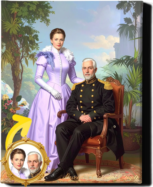 Custom Royal Couple Portrait | Lavender Colonial Couple | Personalized Wall Art Gift