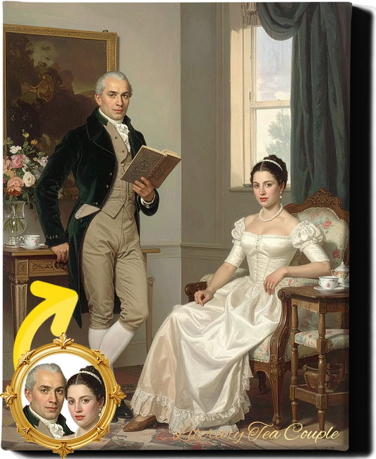 Custom Royal Couple Portrait | Literary Tea Couple | Personalized Wall Art Gift