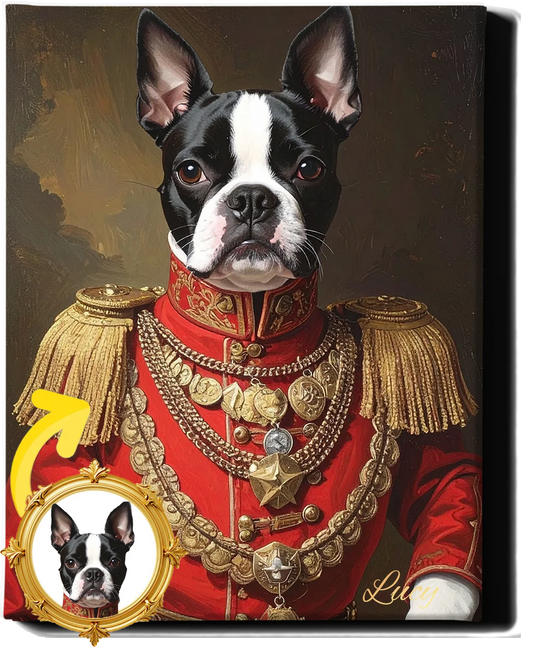 Custom Royal Pet Portrait | Medal Guard Hound | Personalized Wall Art for Pet Lovers
