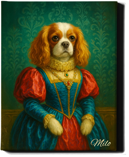 Custom Royal Pet Portrait | Miss Snugglepaws | Personalized Wall Art for Pet Lovers