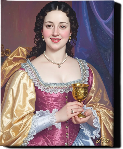Custom Royal Human Portrait | Noble Lady with Goblet | Personalized Wall Art Gift for her