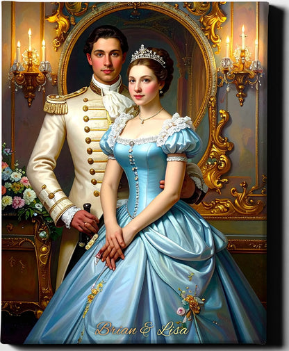 Custom Royal Couple Portrait | Palace Waltz Royalty | Personalized Wall Art Gift