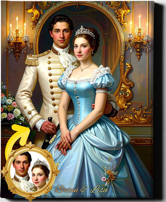 Custom Royal Couple Portrait | Palace Waltz Royalty | Personalized Wall Art Gift