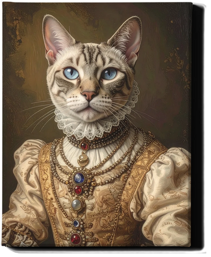 Custom Royal Pet Portrait | Pearl-Eyed Duchess | Personalized Wall Art for Pet Lovers