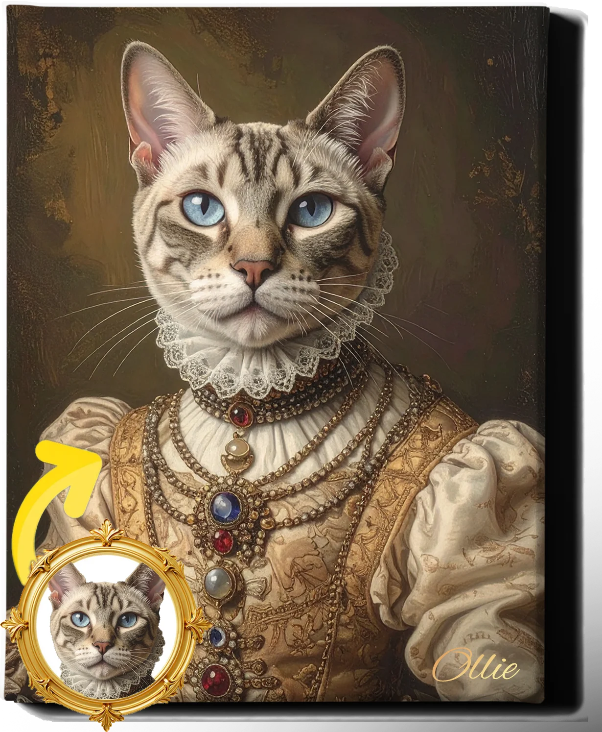 Custom Royal Pet Portrait | Pearl-Eyed Duchess | Personalized Wall Art for Pet Lovers