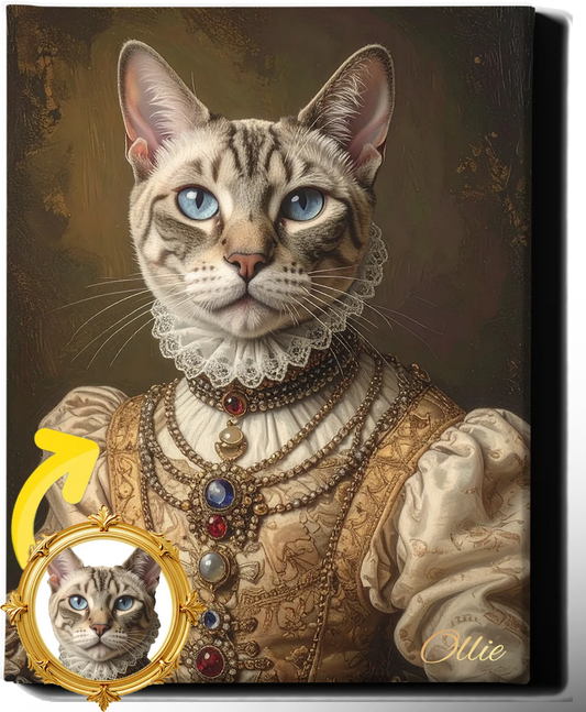 Custom Royal Pet Portrait | Pearl-Eyed Duchess | Personalized Wall Art for Pet Lovers