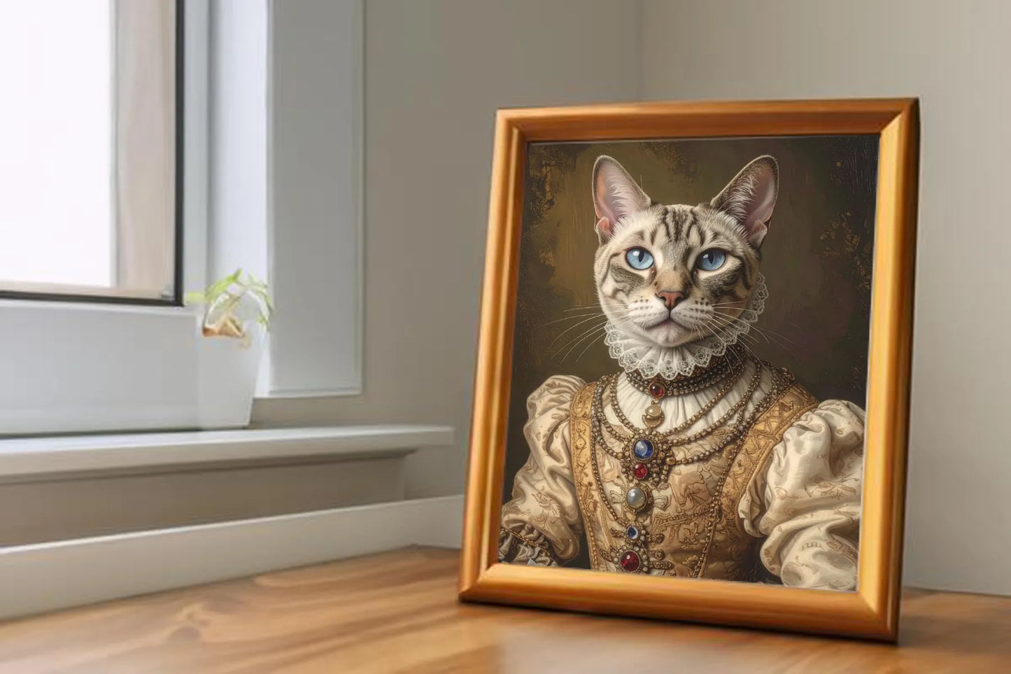Custom Royal Pet Portrait | Pearl-Eyed Duchess | Personalized Wall Art for Pet Lovers