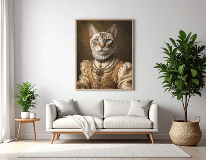 Custom Royal Pet Portrait | Pearl-Eyed Duchess | Personalized Wall Art for Pet Lovers