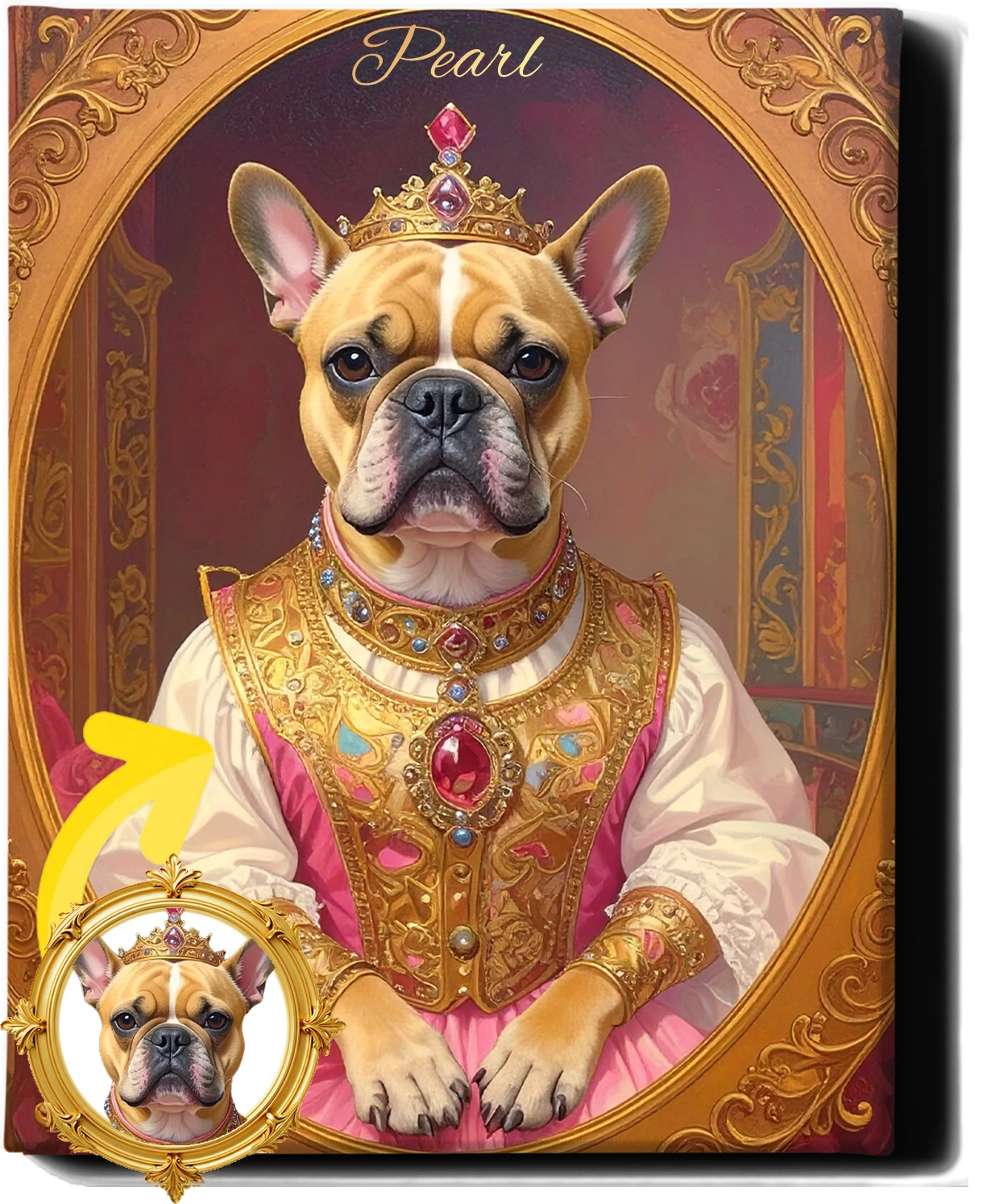 Custom Royal Pet Portrait | Pearl the Portraited 2| Personalized Wall Art for Pet Lovers
