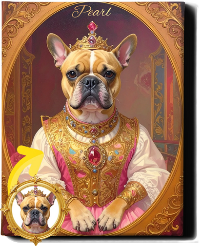 Custom Royal Pet Portrait | Pearl the Portraited 2| Personalized Wall Art for Pet Lovers
