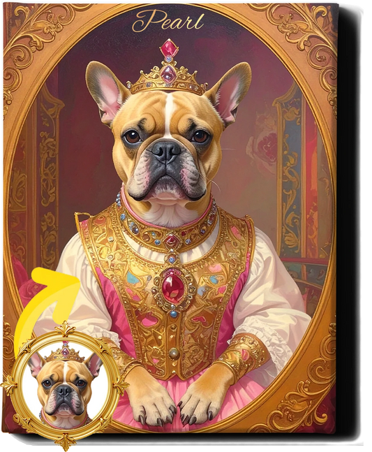 Custom Royal Pet Portrait | Pearl the Portraited 2| Personalized Wall Art for Pet Lovers