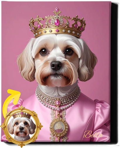 Custom Royal Pet Portrait | Pink Paw Queen | Personalized Wall Art for Pet Lovers