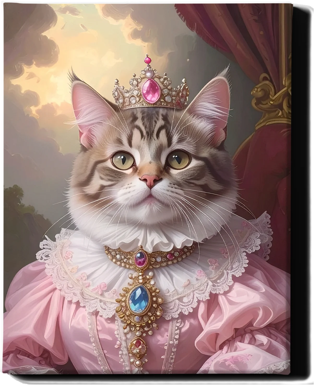 Custom Royal Pet Portrait | Pink Paw Queen 2 | Personalized Wall Art for Pet Lovers