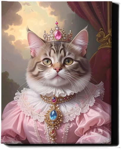 Custom Royal Pet Portrait | Pink Paw Queen 2 | Personalized Wall Art for Pet Lovers