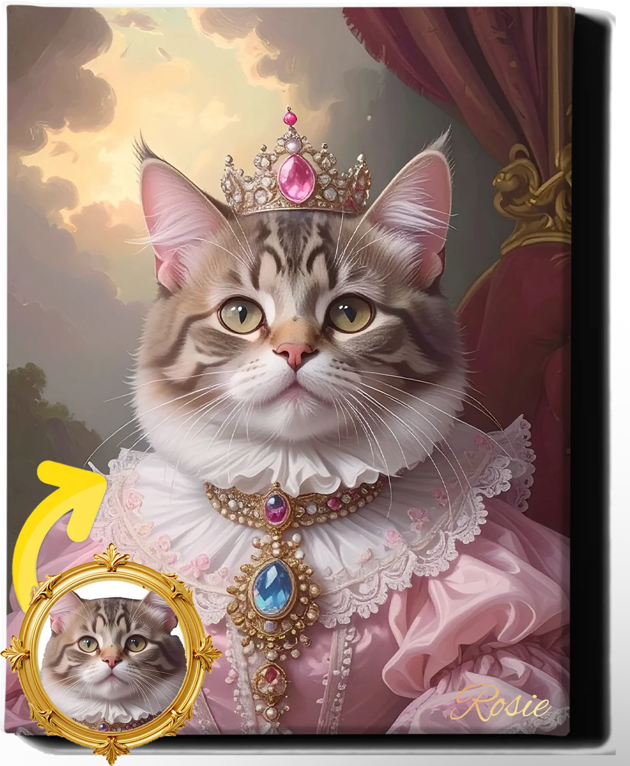Custom Royal Pet Portrait | Pink Paw Queen 2 | Personalized Wall Art for Pet Lovers