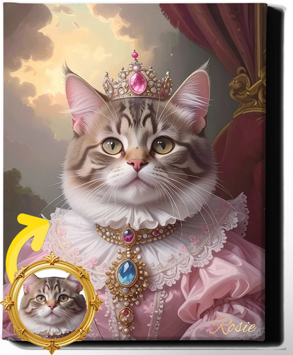 Custom Royal Pet Portrait | Pink Paw Queen 2 | Personalized Wall Art for Pet Lovers