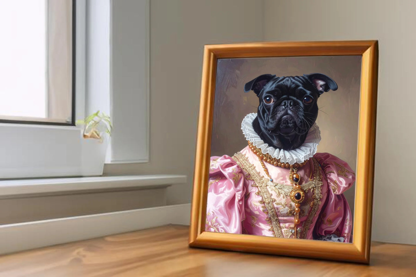 Custom Royal Pet Portrait | Pink Paw Queen 3 | Personalized Wall Art for Pet Lovers