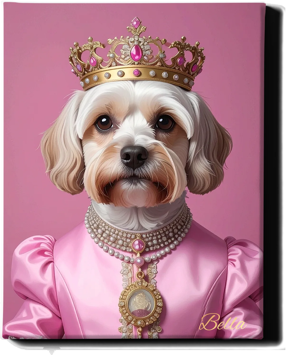 Custom Royal Pet Portrait | Pink Paw Queen | Personalized Wall Art for Pet Lovers