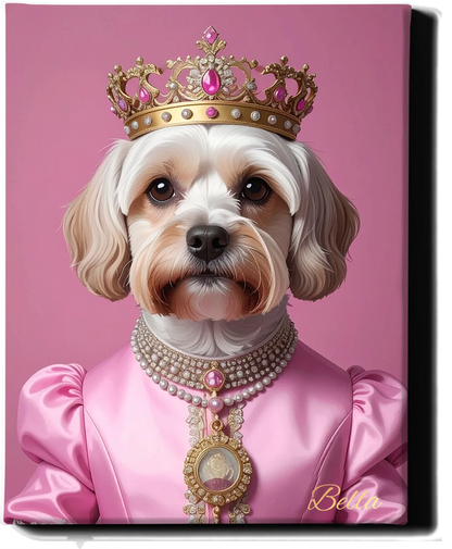 Custom Royal Pet Portrait | Pink Paw Queen | Personalized Wall Art for Pet Lovers