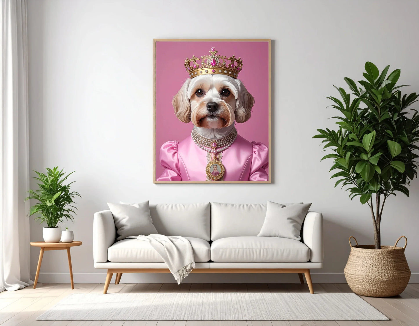 Custom Royal Pet Portrait | Pink Paw Queen | Personalized Wall Art for Pet Lovers