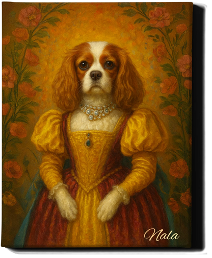 Custom Royal Pet Portrait | Princess Fluffington | Personalized Wall Art for Pet Lovers