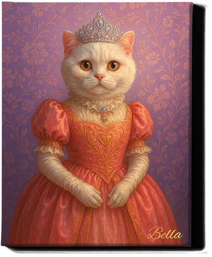 Custom Royal Pet Portrait | Queen Meowmington | Personalized Wall Art for Pet Lovers