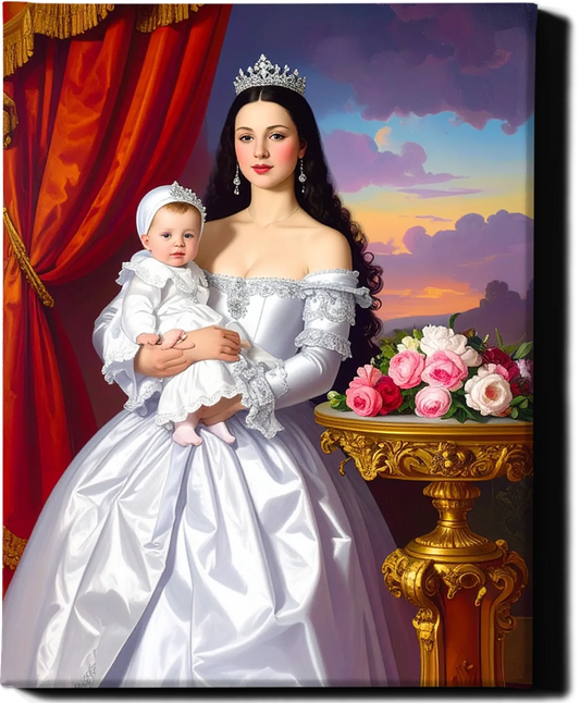 Custom Royal Family Portrait | Queen and Cherub | Personalized Wall Art Gift