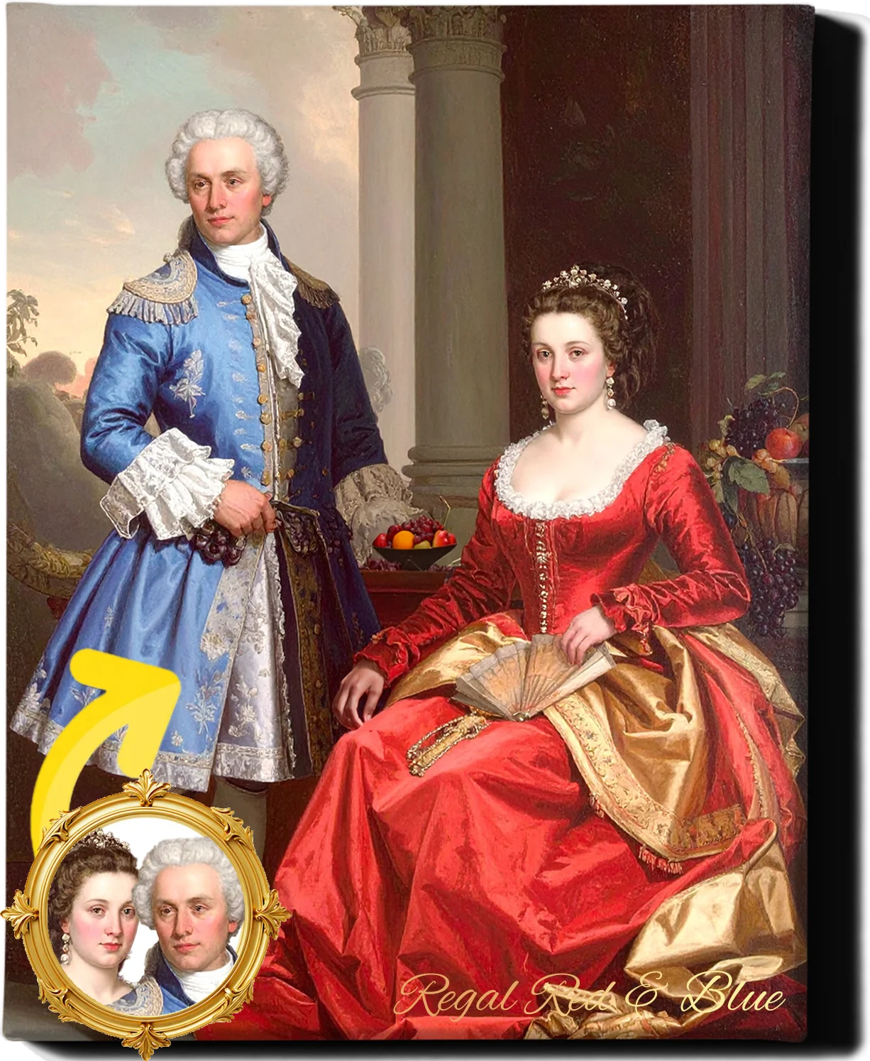 Custom Royal Couple Portrait | Regal Red & Blue | Personalized Wall Art Gift