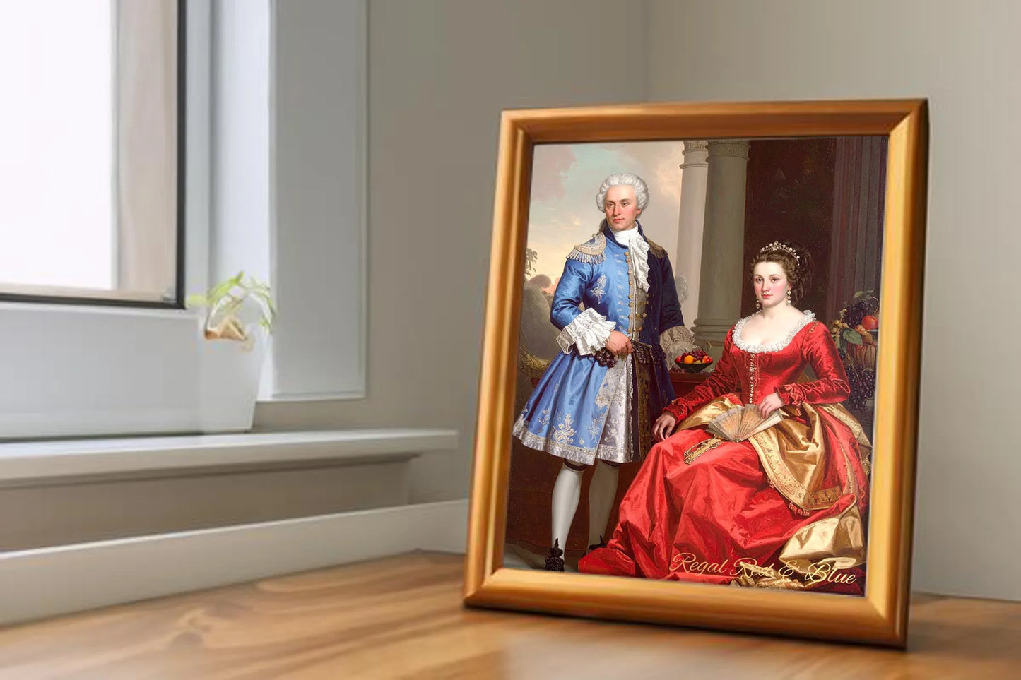Custom Royal Couple Portrait | Regal Red & Blue | Personalized Wall Art Gift