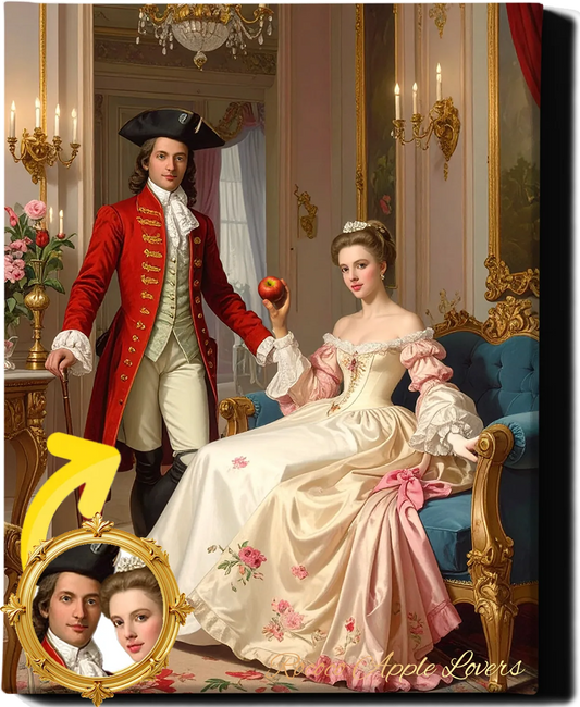 Custom Royal Couple Portrait | Rococo Apple Lovers | Personalized Wall Art Gift