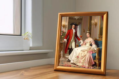 Custom Royal Couple Portrait | Rococo Apple Lovers | Personalized Wall Art Gift