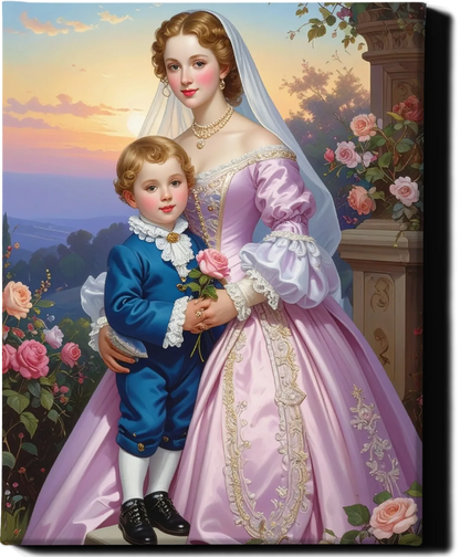 Custom Royal Family Portrait | Roses at Sunset 2 | Personalized Wall Art Gift