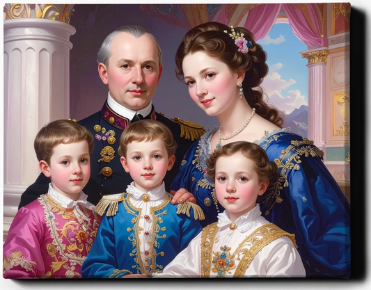 Custom Royal Family Portrait | Royal Bloom 2 | Personalized Wall Art Gift