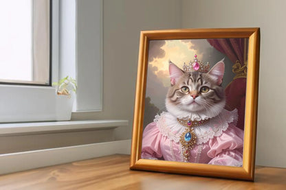 Custom Royal Pet Portrait | Pink Paw Queen 2 | Personalized Wall Art for Pet Lovers