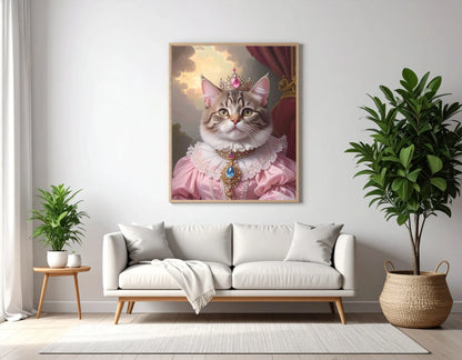 Custom Royal Pet Portrait | Pink Paw Queen 2 | Personalized Wall Art for Pet Lovers