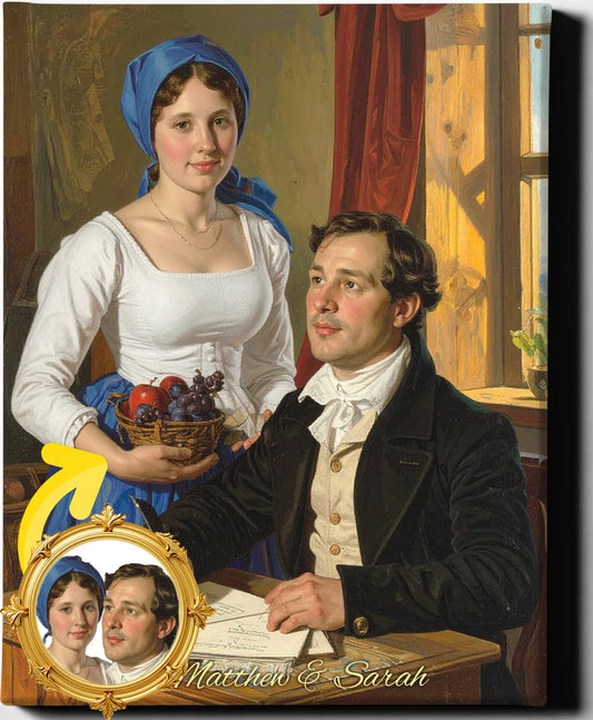 Custom Royal Couple Portrait | Rustic Romance | Personalized Wall Art Gift