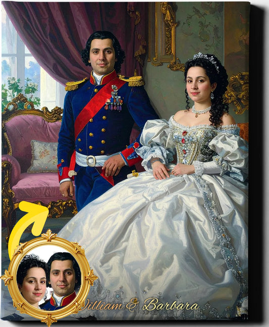 Custom Royal Couple Portrait | Salon Grandeur II | Personalized Wall Art Gift