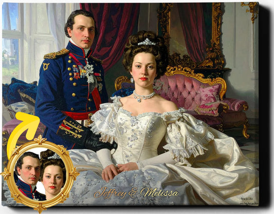 Custom Royal Couple Portrait | Salon Grandeur | Personalized Wall Art Gift