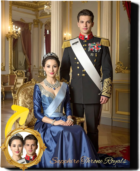 Custom Royal Couple Portrait | Sapphire Throne Royals | Personalized Wall Art Gift