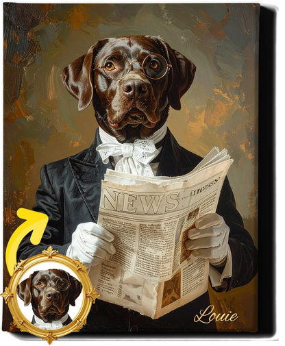 Custom Royal Pet Portrait | Sir Scholarly Pup | Personalized Wall Art for Pet Lovers