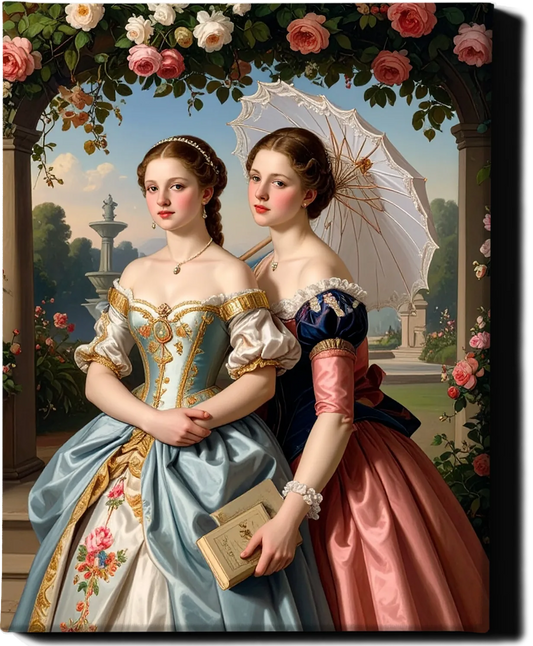 Custom Royal Family Portrait | Sisters of Spring | Personalized Wall Art Gift