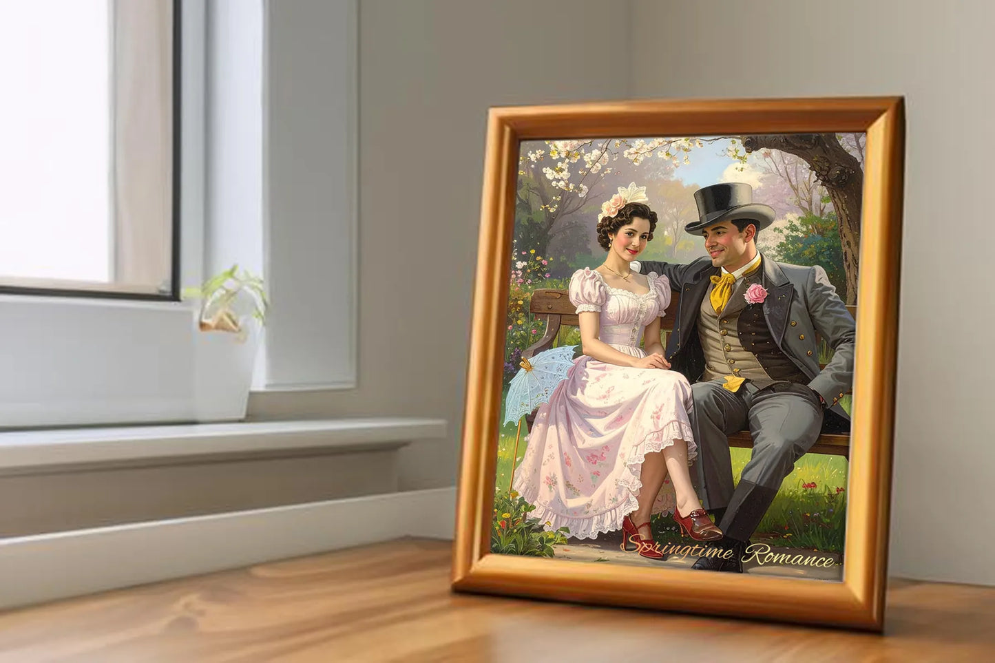 Custom Royal Couple Portrait | Springtime Romance | Personalized Wall Art Gift