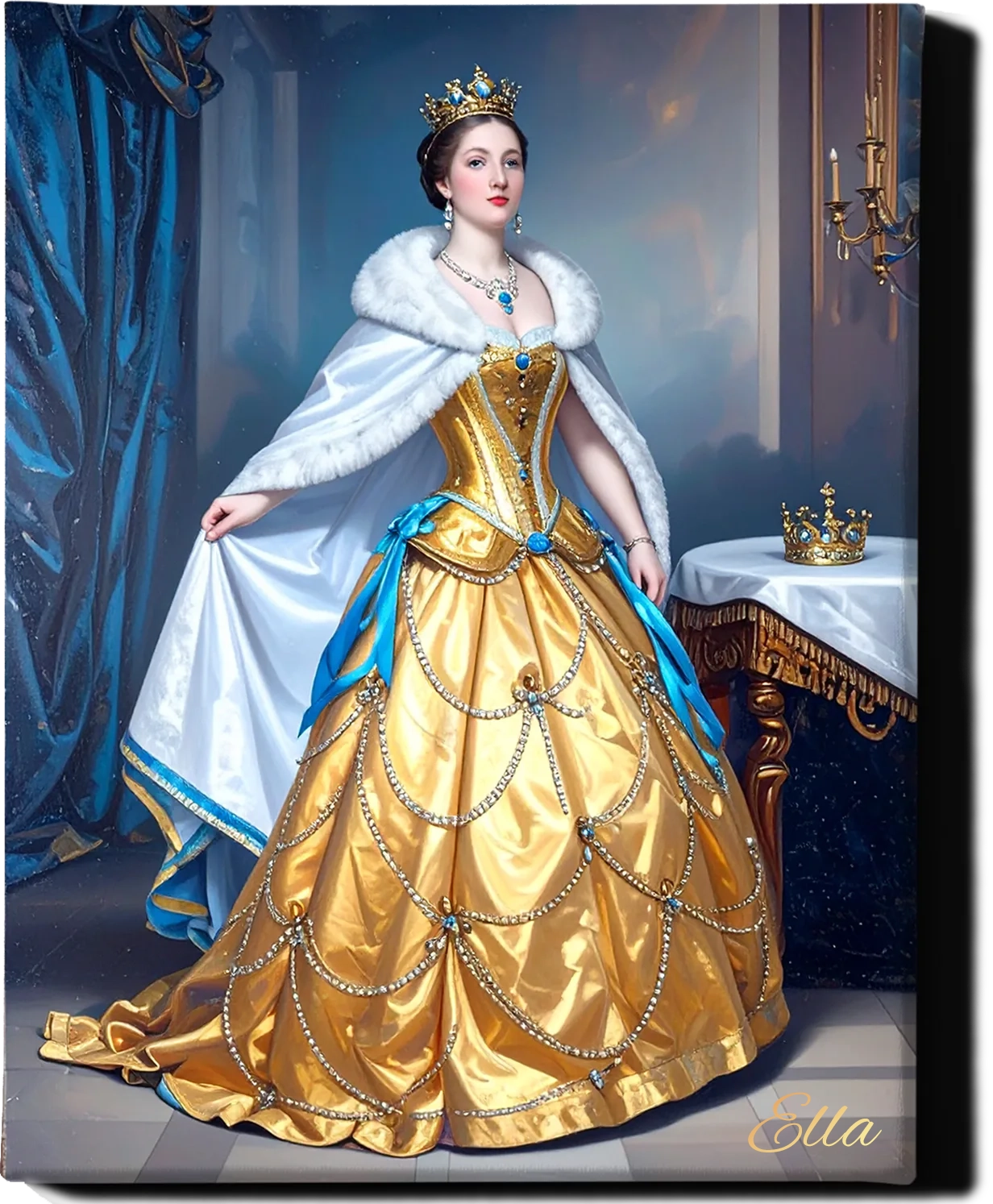 Custom Royal Human Portrait | Sunlit Empress of Gold | Personalized Wall Art Gift for her