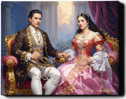 Custom Royal Couple Portrait | Sunlit Regal Heir | Personalized Wall Art Gift