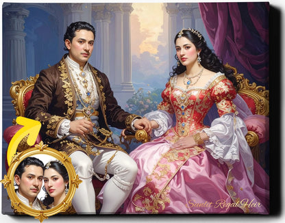 Custom Royal Couple Portrait | Sunlit Regal Heir | Personalized Wall Art Gift