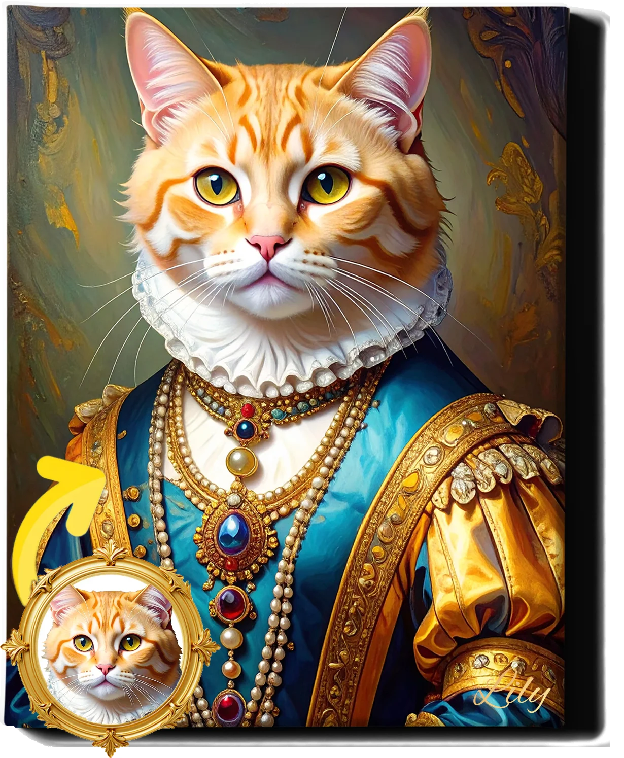 Custom Royal Pet Portrait | Teal Gem Majesty | Personalized Wall Art for Pet Lovers