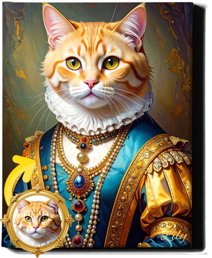 Custom Royal Pet Portrait | Teal Gem Majesty | Personalized Wall Art for Pet Lovers