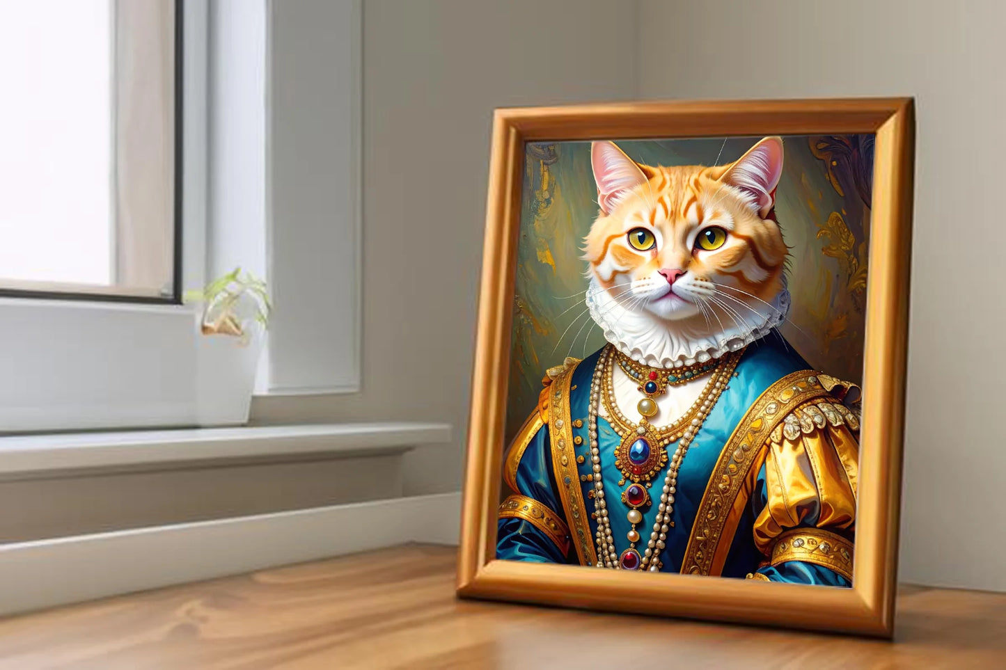 Custom Royal Pet Portrait | Teal Gem Majesty | Personalized Wall Art for Pet Lovers