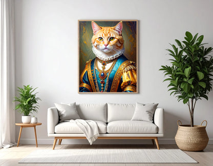Custom Royal Pet Portrait | Teal Gem Majesty | Personalized Wall Art for Pet Lovers